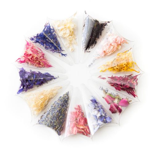 A multicoloured circle of sachets of free confetti samples