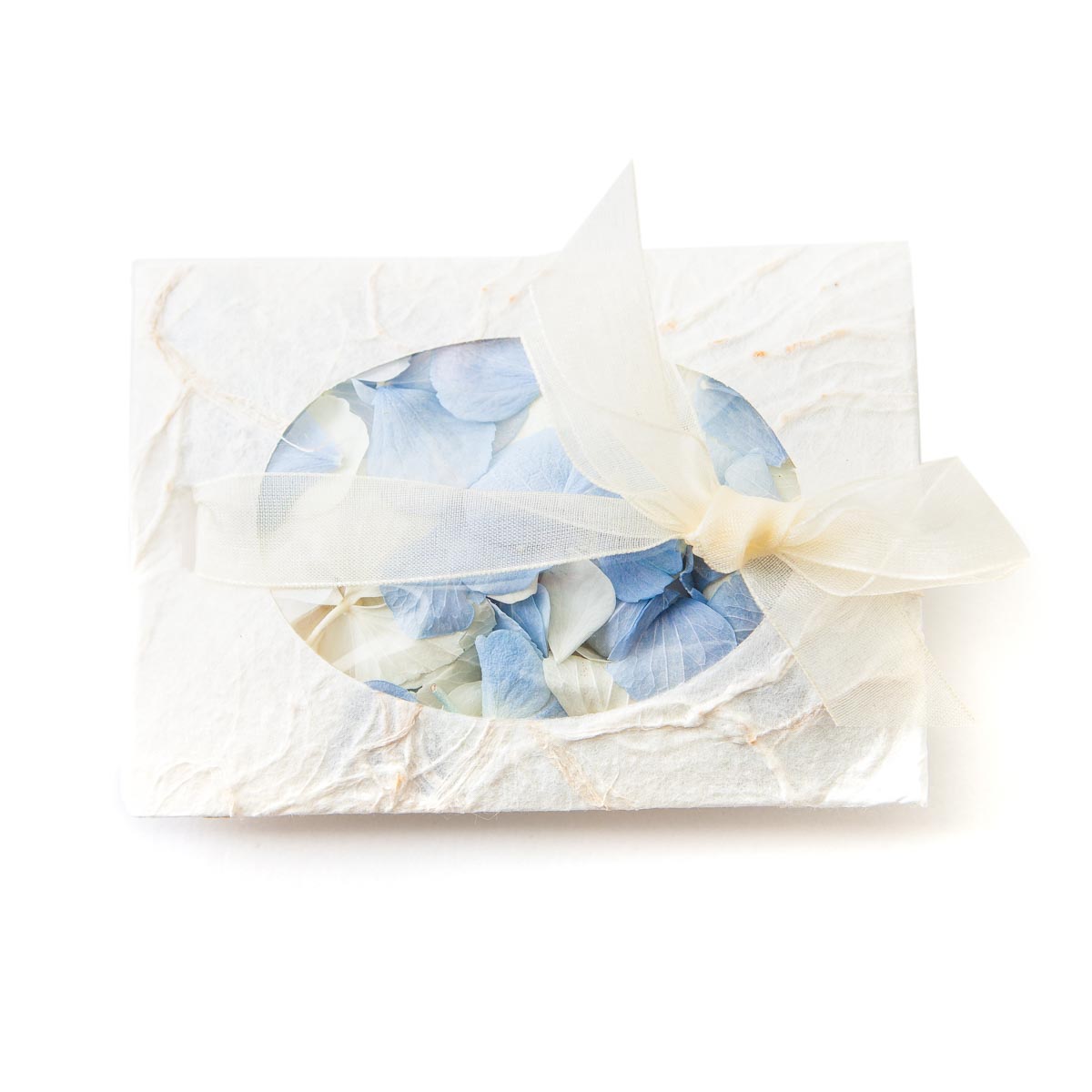 blue and white hydrangea petals confetti petal envelope