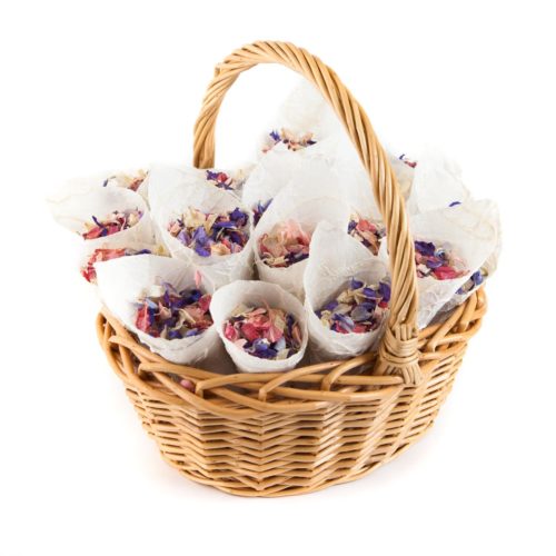 Flower girl baskets - Classic Basket - Rainbow Delphinium Petal confetti basket