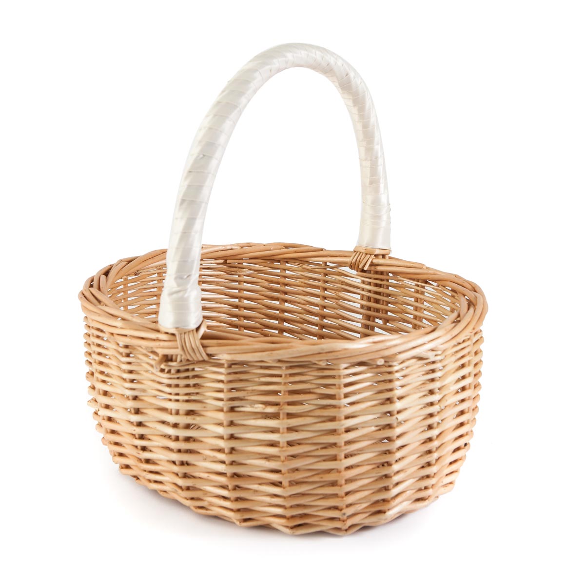 deep oval basket with cream ribbon