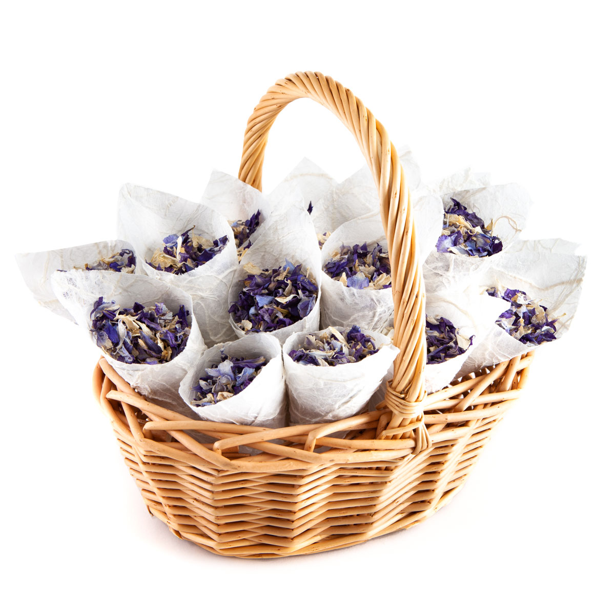 Biodegradable Confetti - Violet Mix Delphiniums - Flower Girl Basket with Confetti Cones