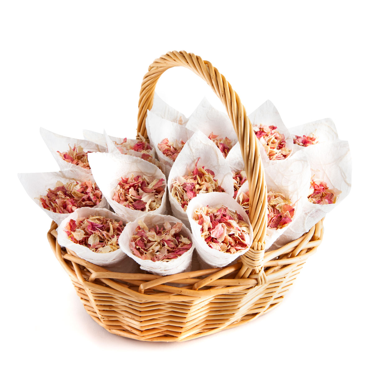 Biodegradable Confetti - Pink Mix Delphiniums - Flower Girl Basket with Confetti Cones