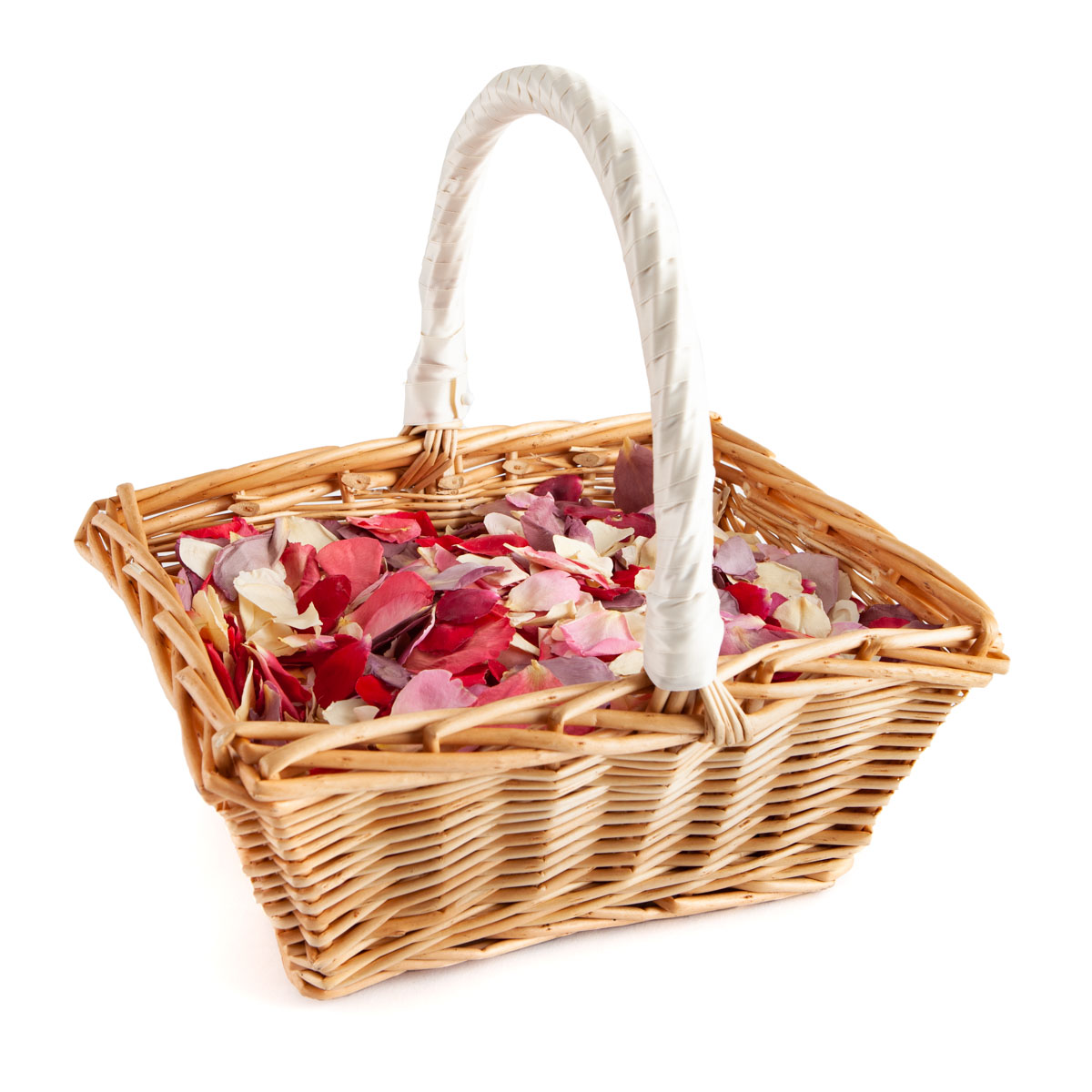 A Rectangular Confetti Basket filled with Rose Petals