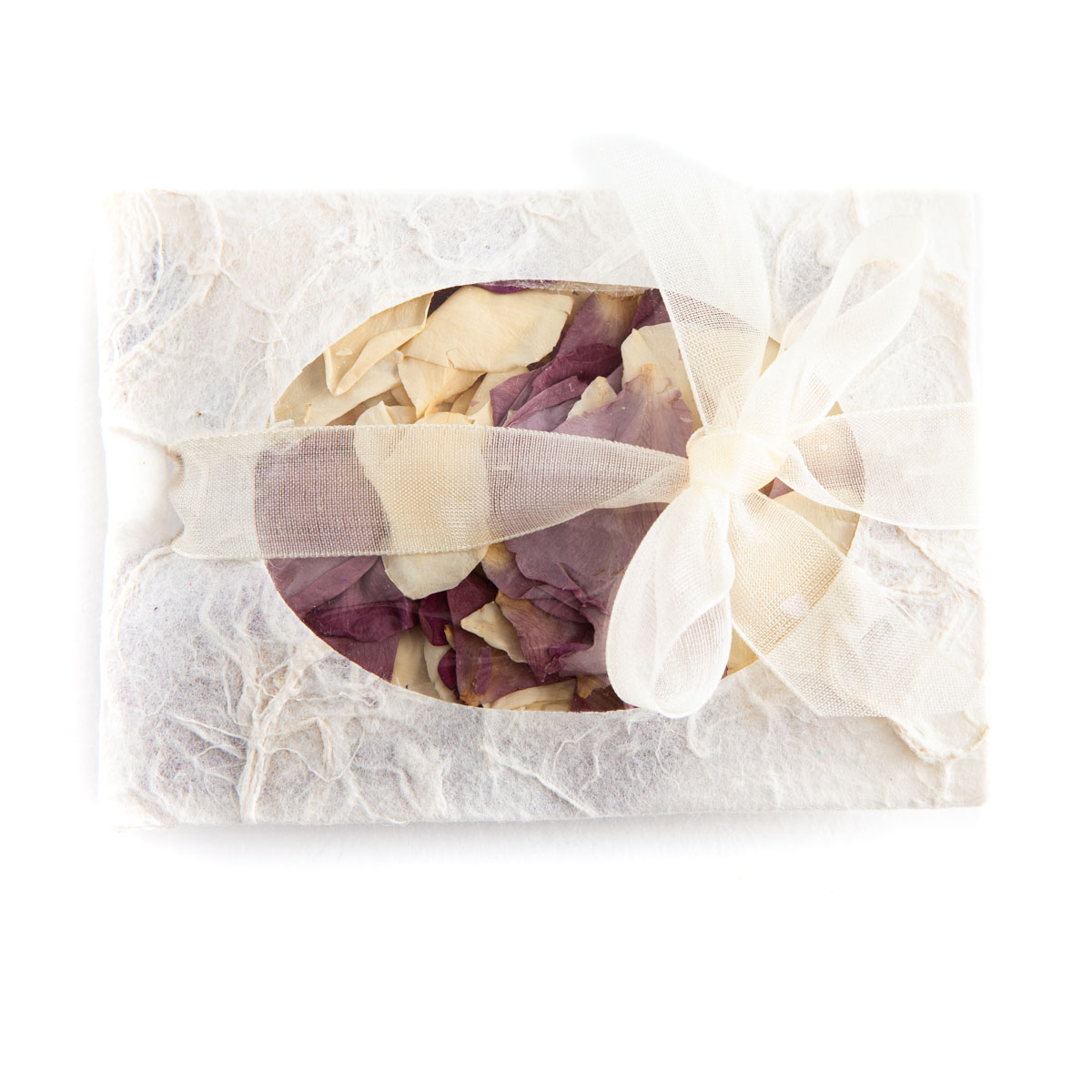 A petal envelopes filled with Lilac & Cream Rose Petals biodegradable confetti