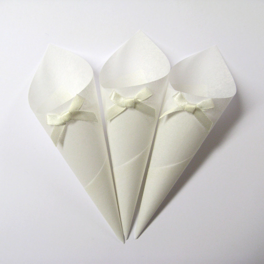 White Parchment Confetti Cones for your real flower petal wedding confetti