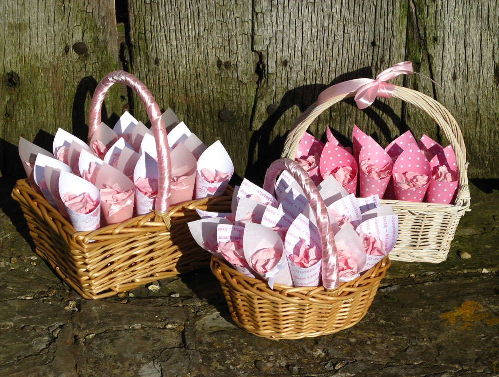 Flower girl baskets - pink confetti baskets