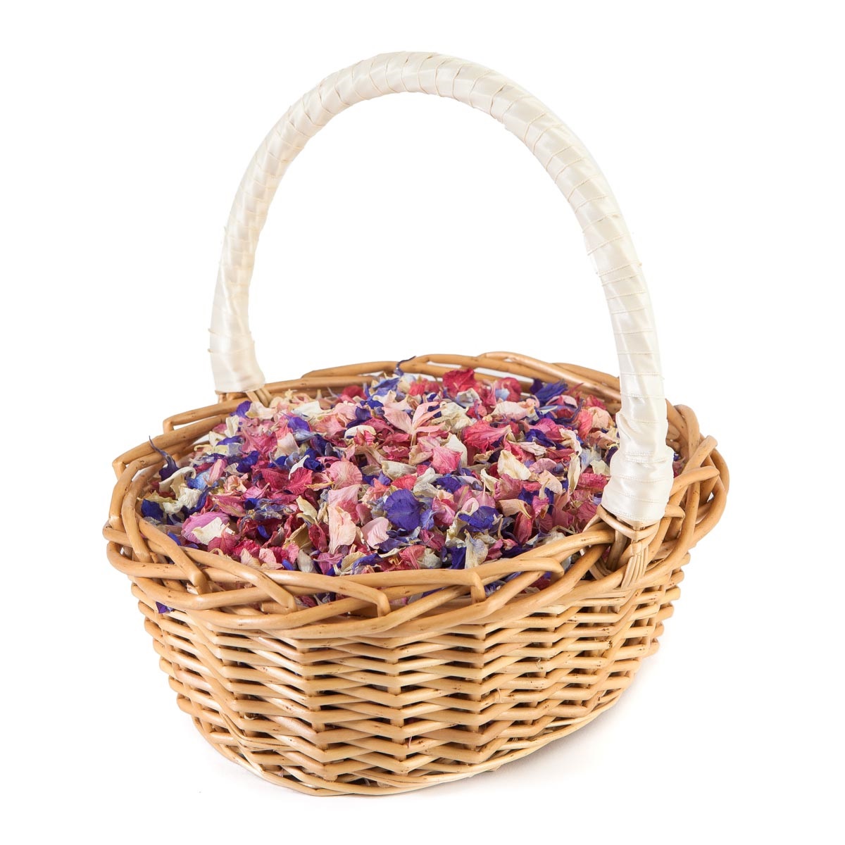 Rainbow Delphiniums Flower Girl Basket – Biodegradable Confetti Basket – Real Flower Petal Confetti Rainbow Delphiniums Flower Girl Basket - Biodegradable Confetti Basket - Real Flower Petal Confetti