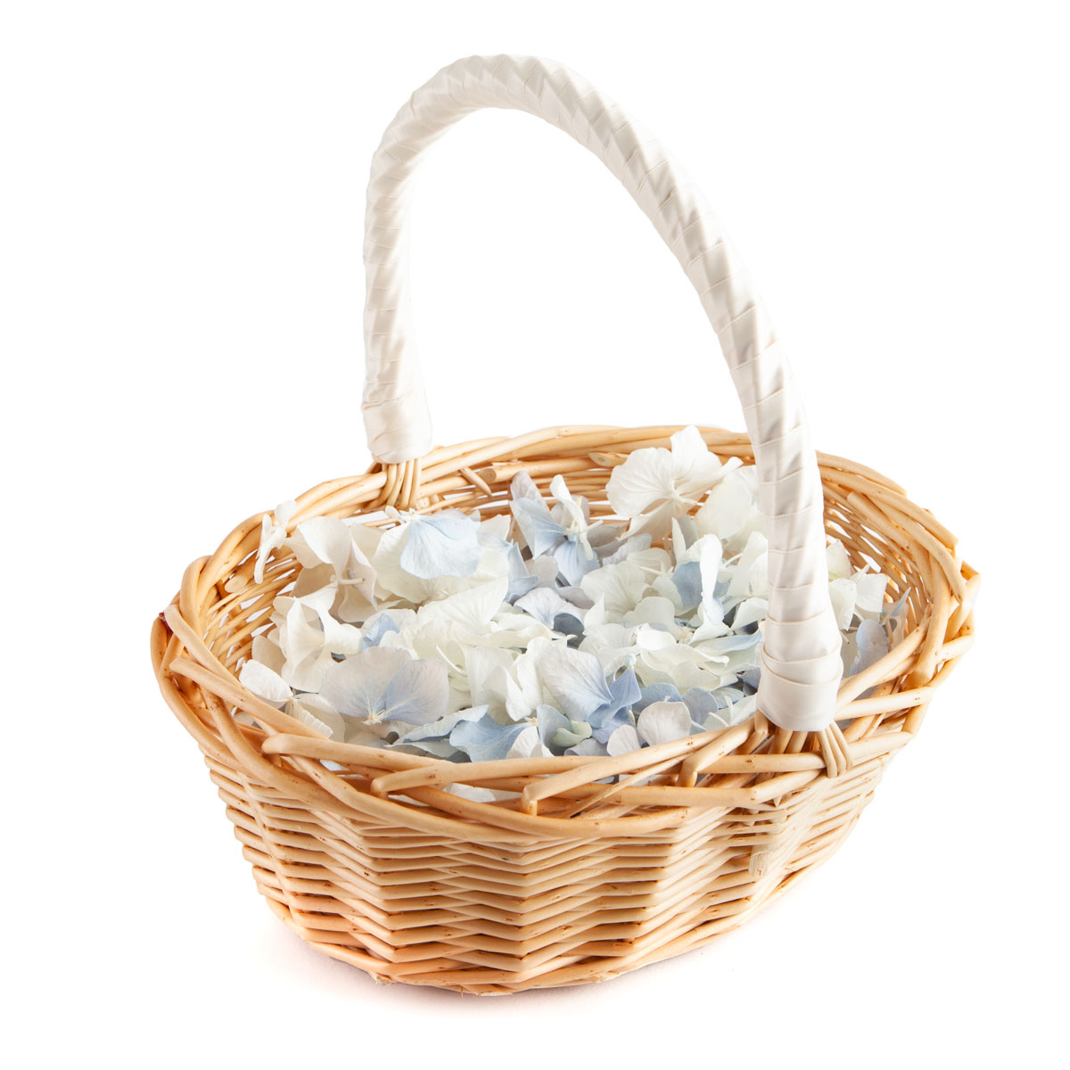 White & Blue Hydrangeas Flower Girl Basket - Biodegradable Confetti Basket - Real Flower Petal Confetti