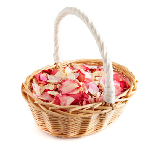 Oval Flower Girl Basket - Bright Pink Rose Petals