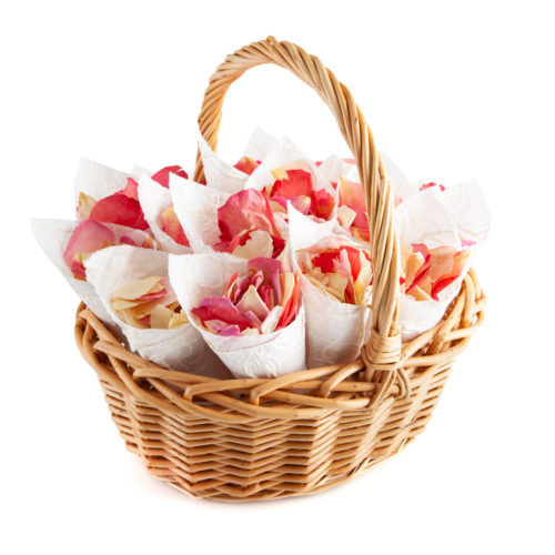 Confetti Cone Flower Girl Basket - Bright Pink Mix Rose Petals