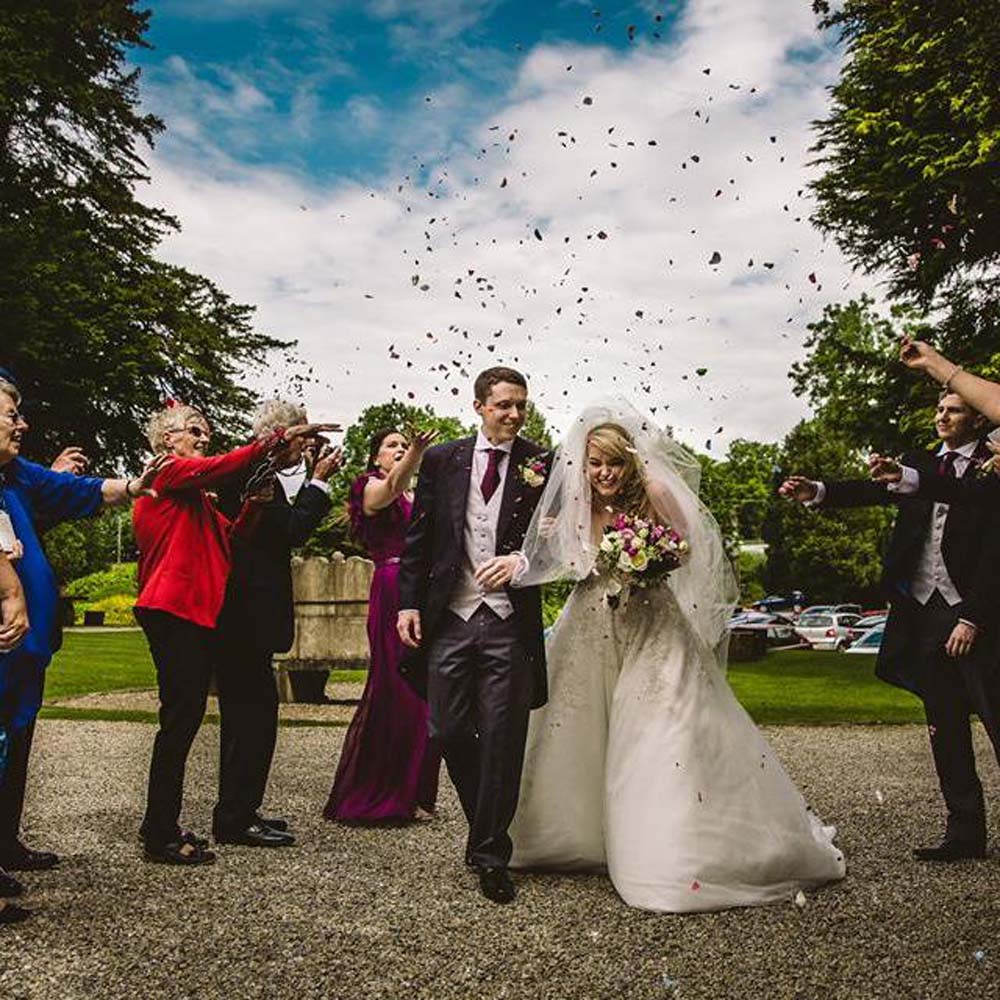 Ashleigh Hughes & Neil Hughes, Mitton Hall, Thursday 16th June 2016. Real Flower Petal Confetti Moment - Winter Weddings