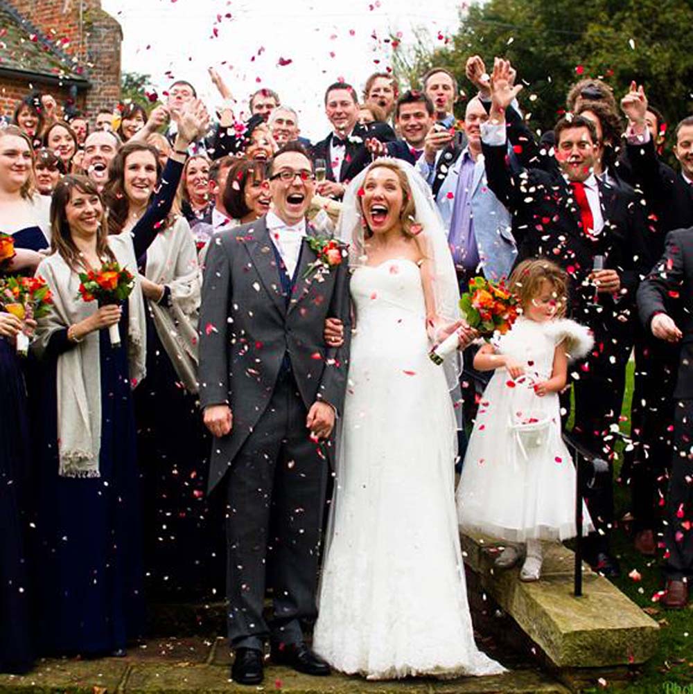 Jascha and Elizabeth Elliott at Wasing Park 31.10.13 Real Flower Petal Confetti Moment - Winter Weddings