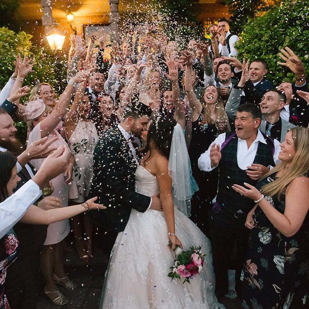 Kate Mackelvie and Lee Gooch, Comlongon Castle, Dumfries, 12.8.17. Photo – Johnboy Wilson (1.1) Real Flower Petal Confetti Moment - Winter Weddings