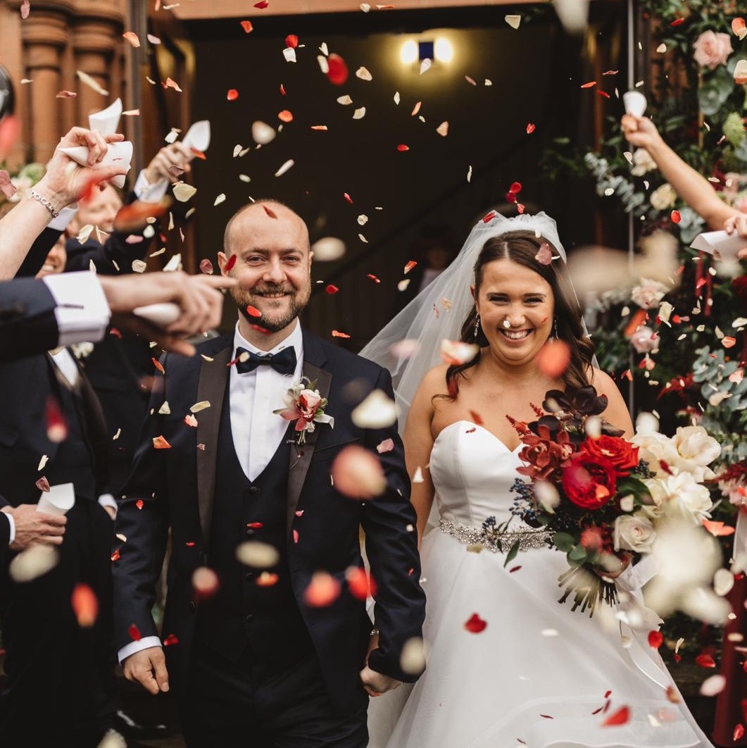 Sarah and Phil Robinson, 3.11.18 Real Flower Petal Confetti Moment - Winter Weddings