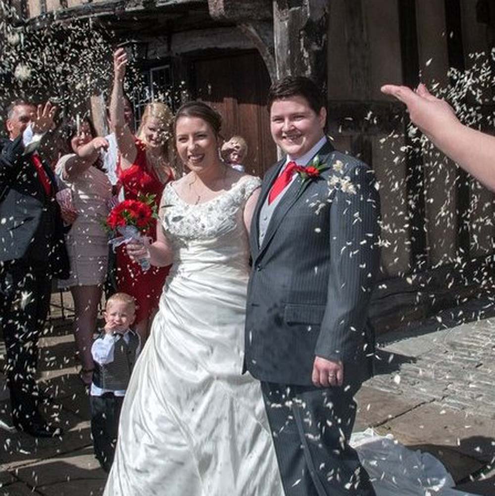 real flower petal confetti winter wedding ideas ivory delphiniums Real Flower Petal Confetti Moment - Winter Weddings
