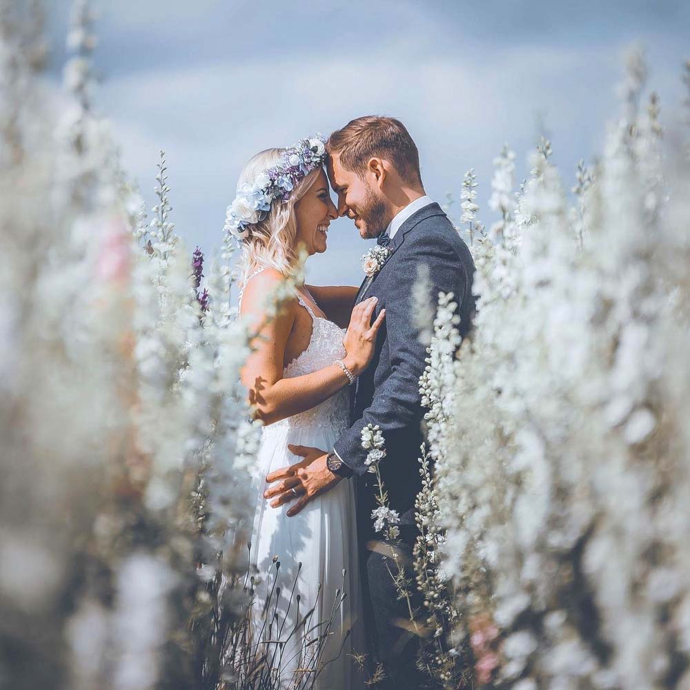 Bride and Groom in the Confetti Flower Field