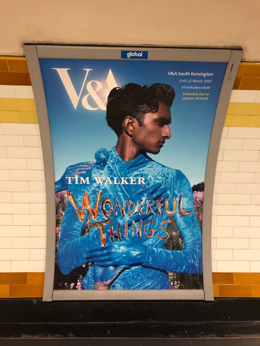 Advertising poster on the Tube for the Tim Walker Wonderful Things featuring The Confetti Flower Field Advertising poster on the Tube for the Tim Walker Wonderful Things featuring The Confetti Flower Field
