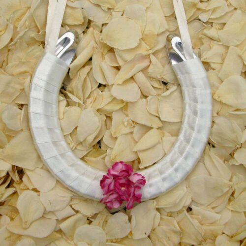 Pink blossoms hand made wedding horseshoe