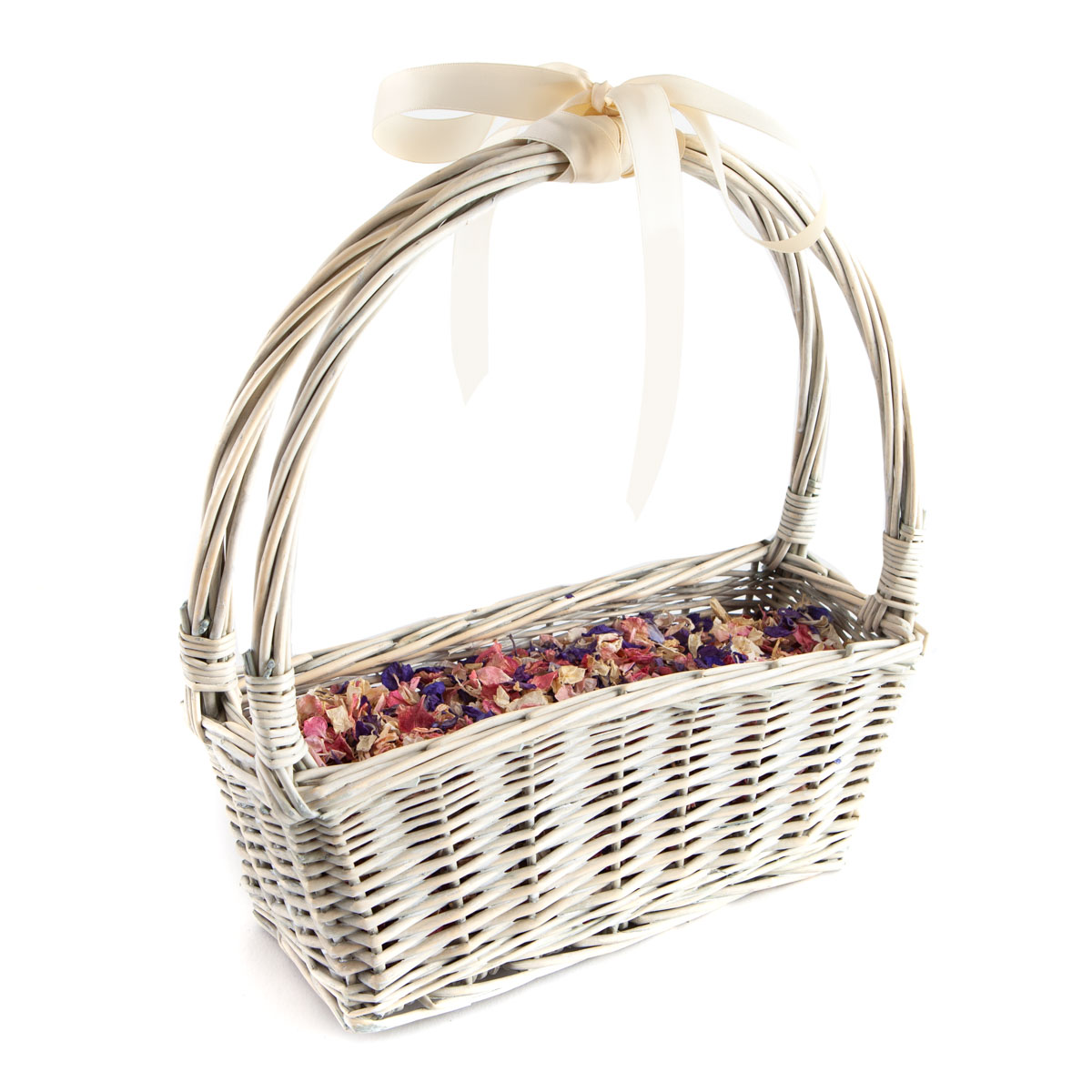 A Small White Confetti Basket filled with real flower petal confetti