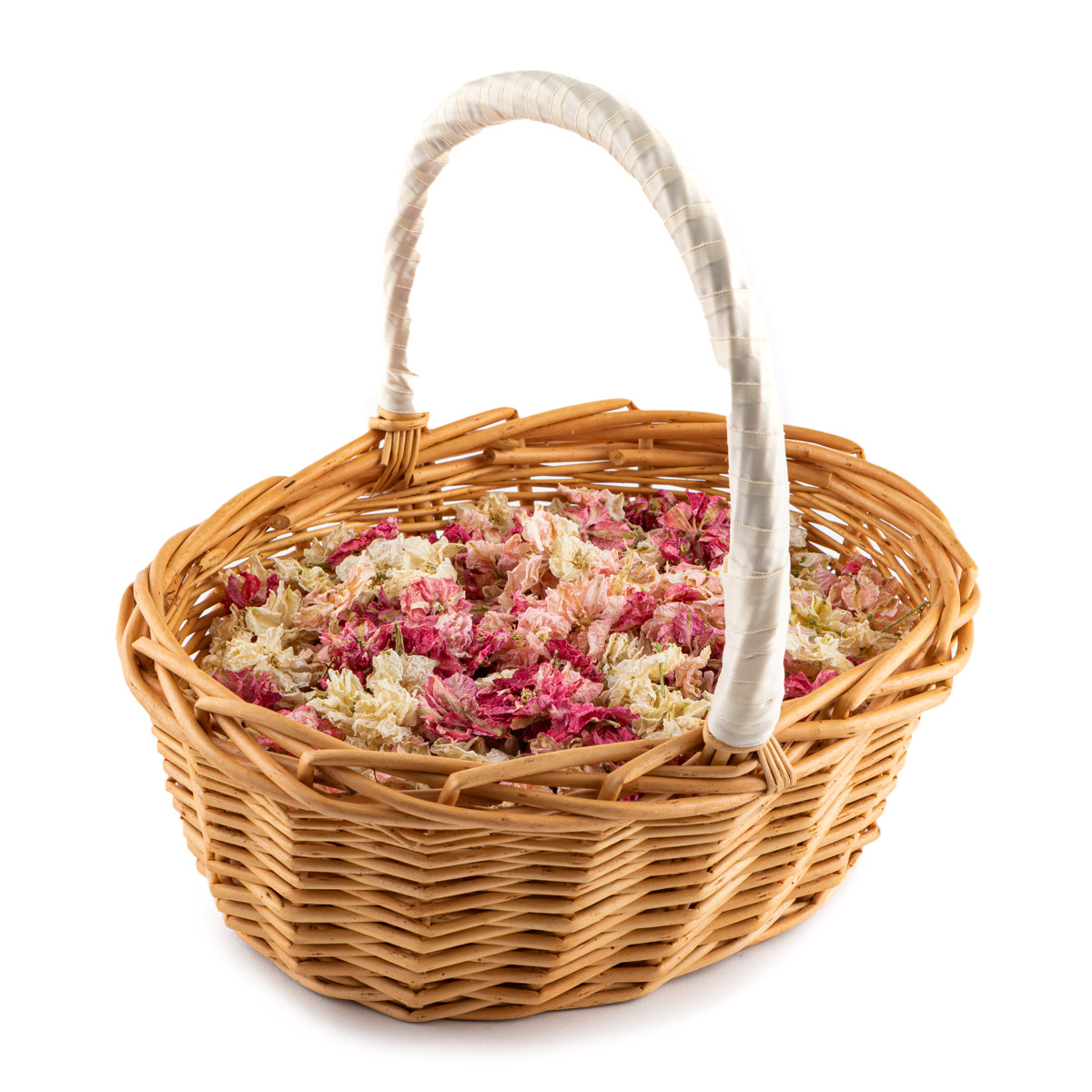 Pink Mix Delphinium Flowers Confetti Basket