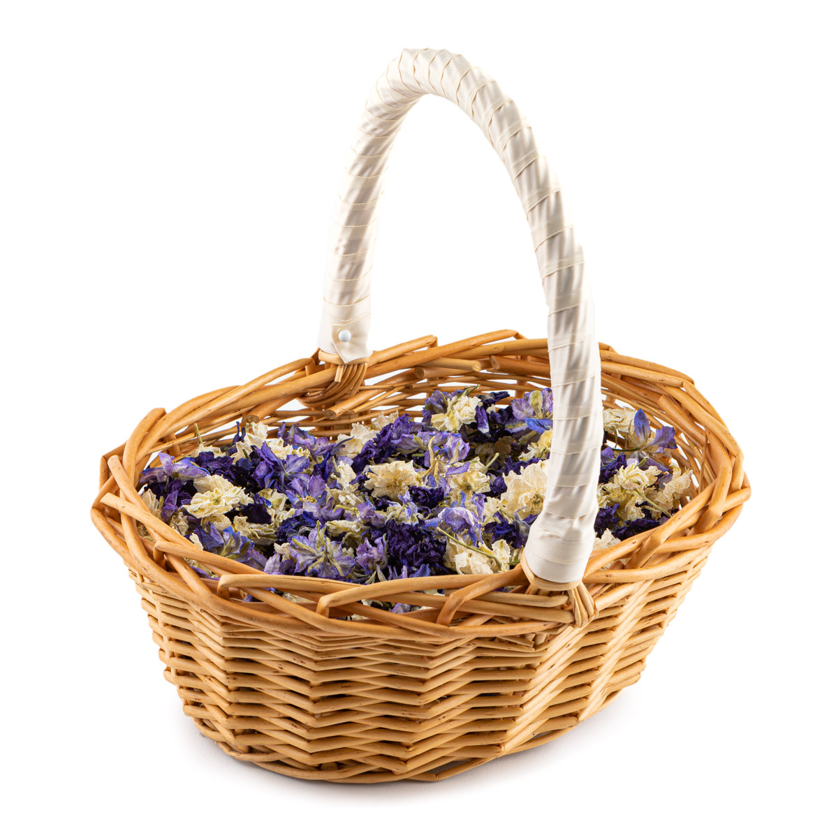 Violet Mix Delphinium Flowers Confetti Basket