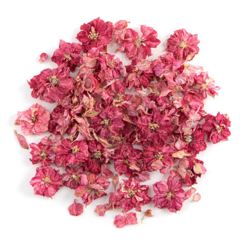 A small pile of Raspberry Delphinium Petals & Flowers