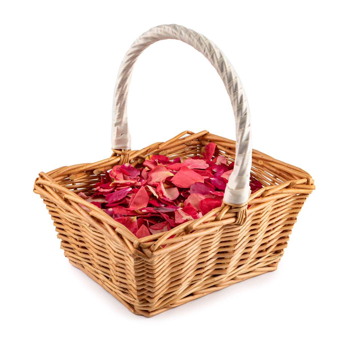 A Rectangular Basket filled with Rose Petal Confetti