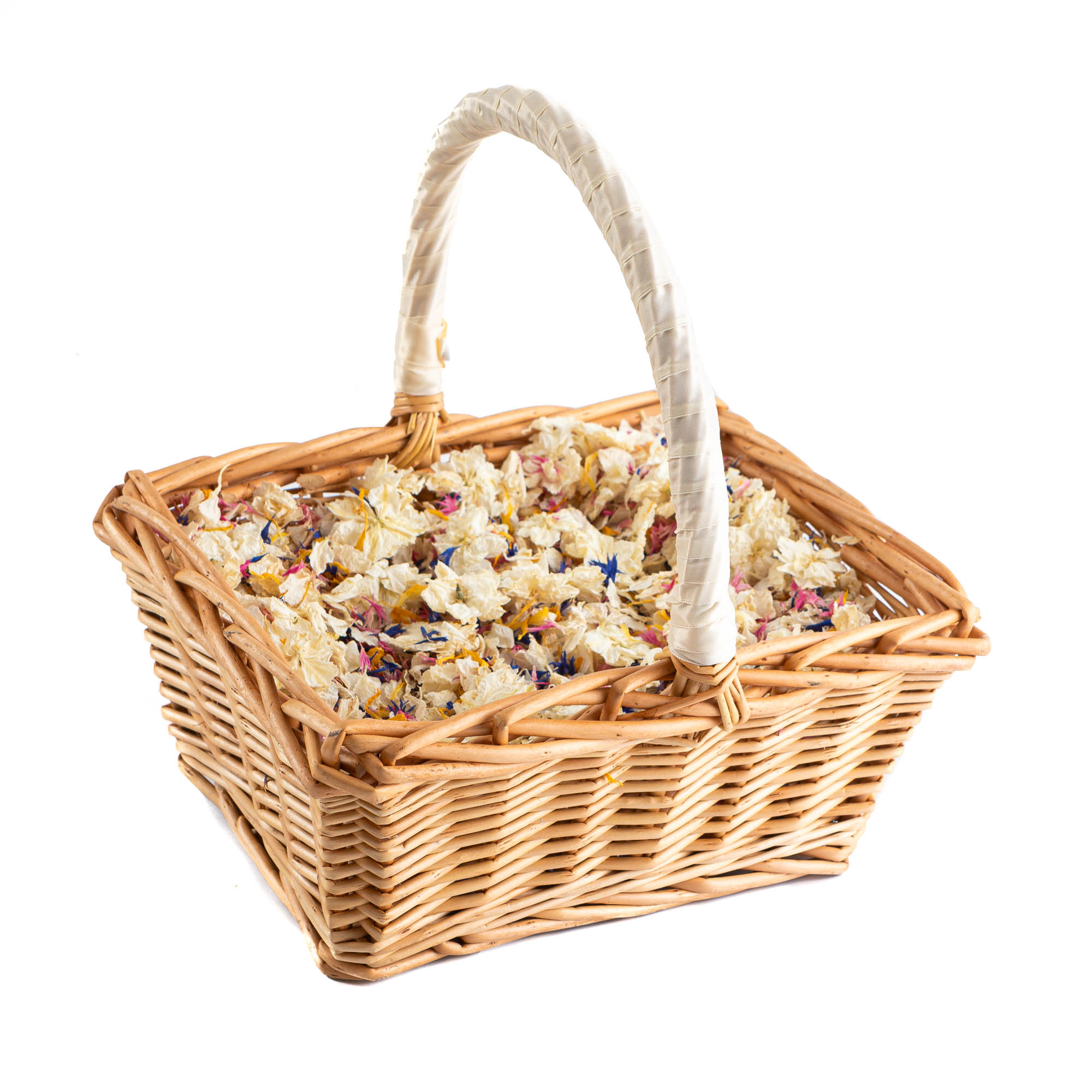 A rectangular basket Lovely Mix Delphinium & Wildflower Petals.